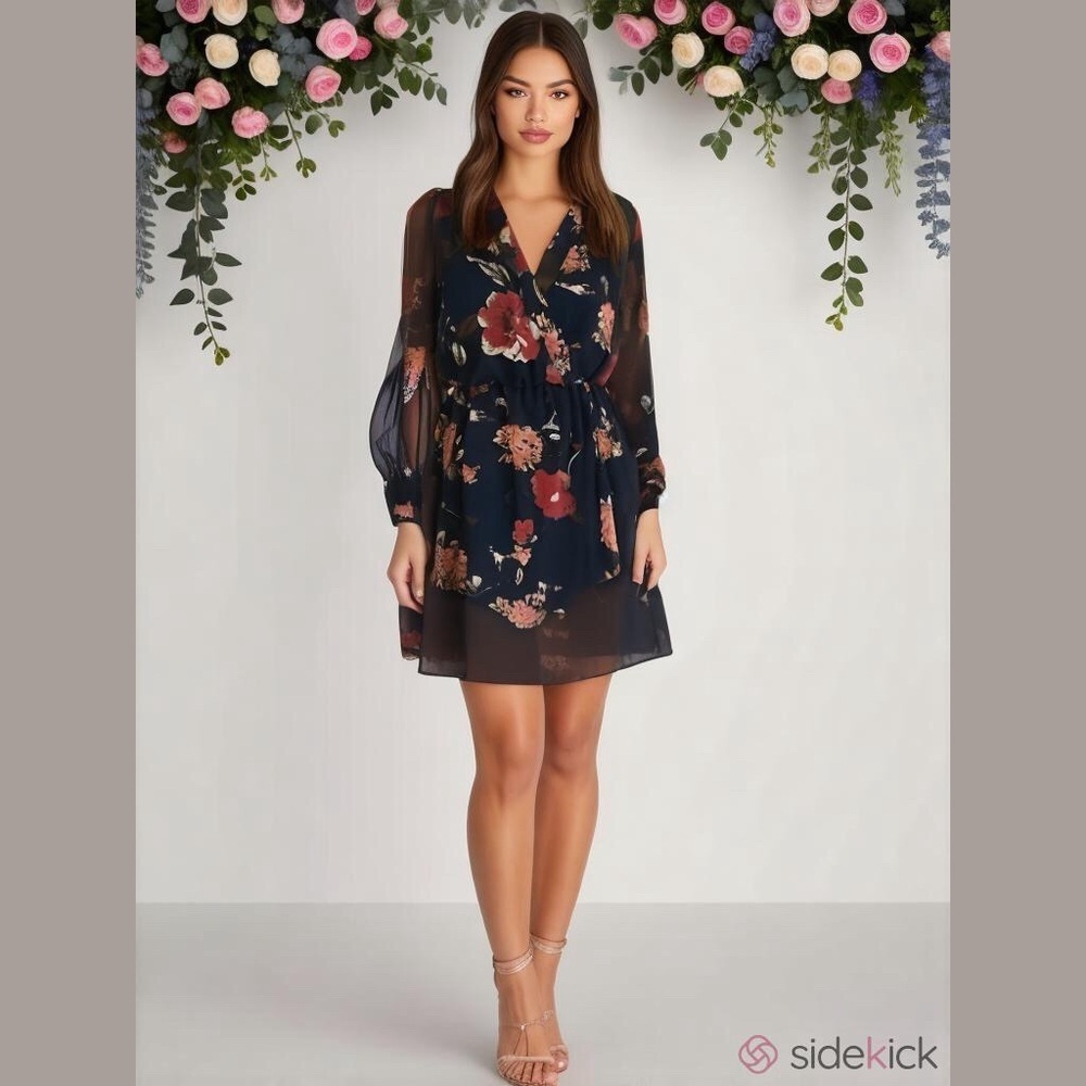 Lulu’s Size M Pretty Pretender navy blue floral dress. Wedding guest feminine